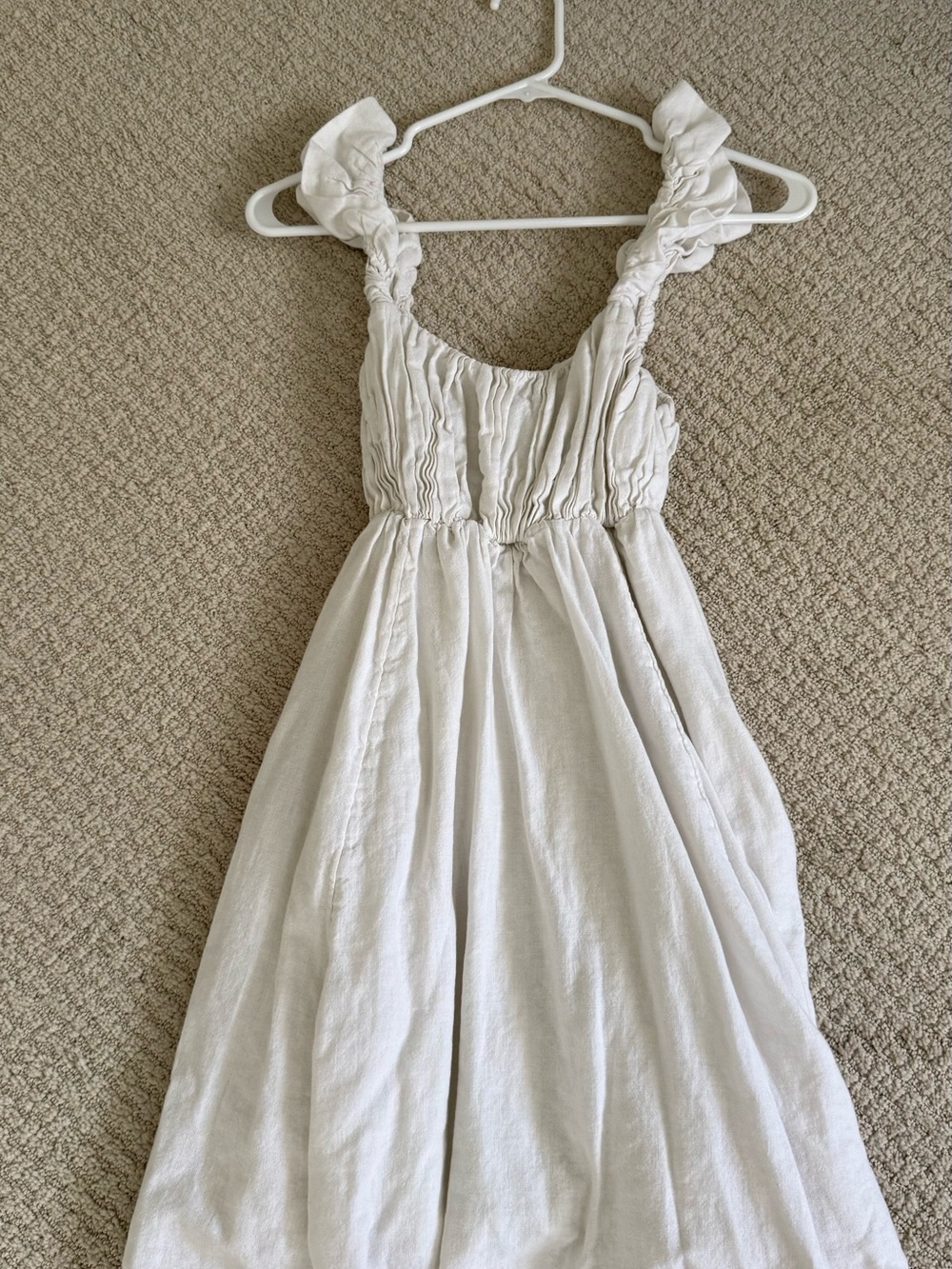 Abercrombie & Fitch White Ruched Strap Midi Dress